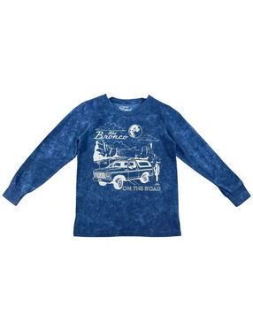 : Ford Bronco Blue Acid Wash Long Sleeve Graphic Shirt Kids Size 10 G00132